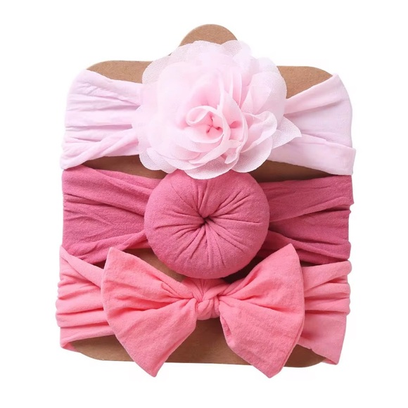 Pink Floral and Bow Headband Set for Kids - Picture 1 of 1